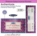 Satya Violet Rosemary Incense Sticks 180 gm (15GM X 12 Pack) from Satya Sai Baba Nag Champa and Raajsee Incense Sticks Holder Bundle, Free from Chemicals,Natural Insenses