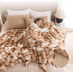 Cozy Faux Fur Throw Blanket for Bed-Warm Fuzzy Throw Blanket, Soft Plush Thick Bubble Blankets for Bedroom and Living Room, Furry Luxury Blanket, 90 x 108, Tie-Dye Brown