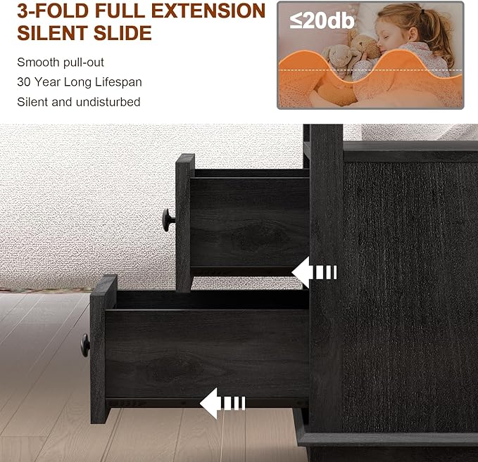 HIFYOBRO Narrow End Table with Flip Top Charging Station and 2 Drawers, Type-C & USB Port & Power outlets, Wooden Storage Cabinet, Side Table with Storage for Living Room and Bedroom