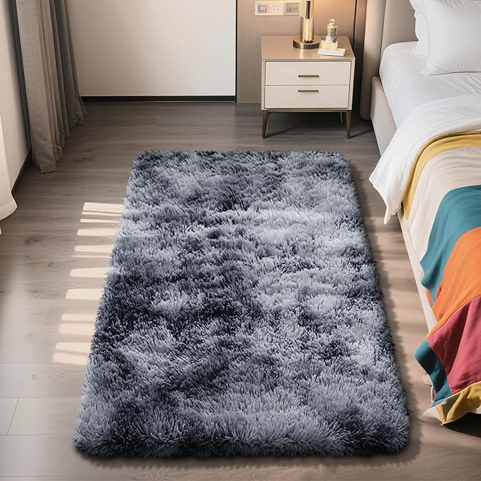 Shag Area Rug for Bedroom 3x5,Tie-Dyed Black Fluffy Area Rugs for Living Room,Soft Fuzzy Rug Non-Shedding Indoor Plush Carpet for Kids Bedroom Nursery Dorm Home Decor