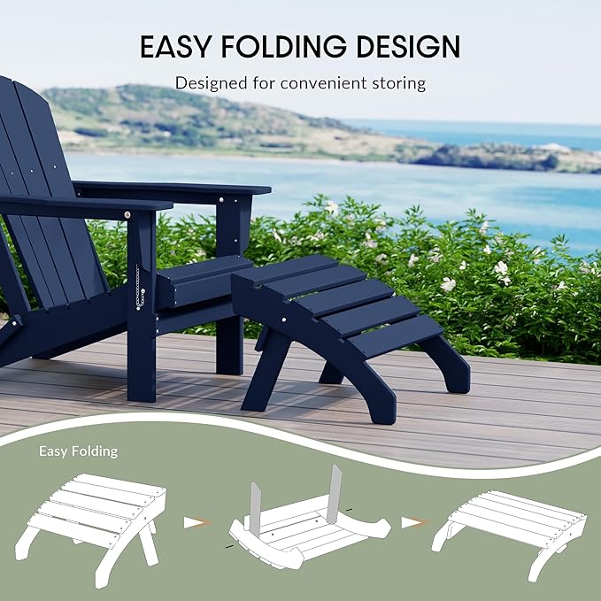 WestinTrends Dylan Outdoor Patio HDPE Adirondack Ottoman Footrest, Navy Blue