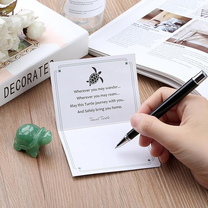 QINJIEJIE Travel Turtle Figurines for Women Best Travel Gifts for Travelers Men Green Aventurine Crystal Healing Crystals Sea Turtle Lovers Office Desk Decor Good Luck Gifts for Traveling Abroad