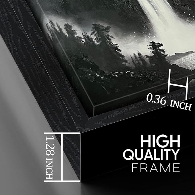 Hand Painted Mountains Painting for Living Room - Waterfall Canvas Wall Art for Office - Large Framed Wall Art Bedroom Size 29" x 59"