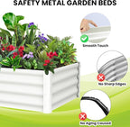 Galvanized Raised Garden Bed Outdoor, 2 Pcs 6x3x1FT Outdoor Large Planter Raised Beds Open Base with Safety Edge and Glove for Vegetables Flowers Ground Planter, White