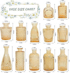 12pcs Glass Bud Vase Set, Small Gold Amber Flower Vases for Centerpieces in Bulk, Mini Vintage Vase for Wedding, Home,Table Decoration