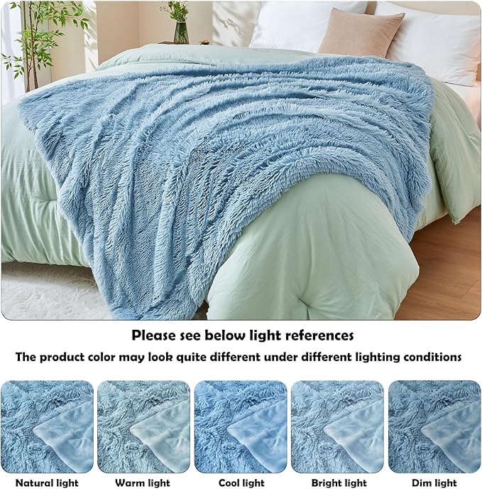 GONAAP Fuzzy Faux Fur Throw Blanket Light Blue Super Soft Cozy Plush Fuzzy Shaggy Blanket for Couch Sofa Bed (Light Blue, Throw(50"x60"))