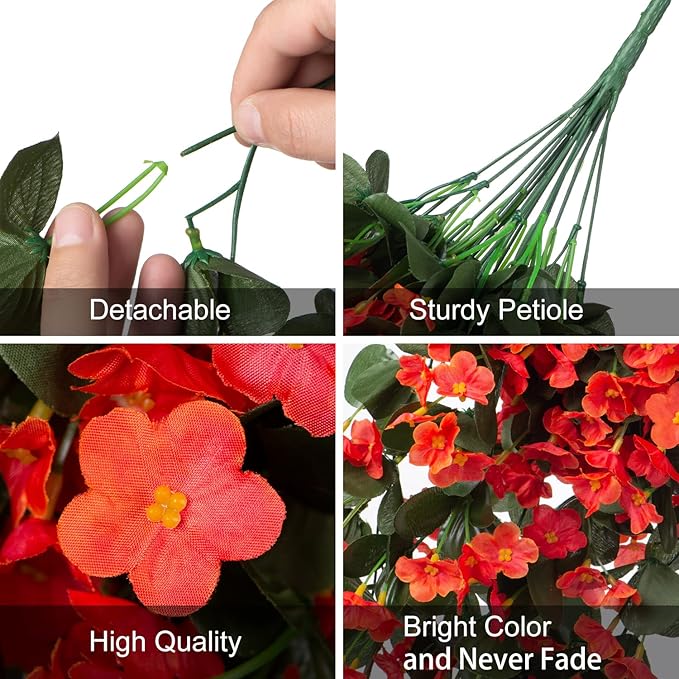 Artificial Fake Fall Hanging Flowers Plants for Outdoor Outside, 2PCS Faux Silk Orange Daisy Mums Trailing Vines UV Resistant Realistic Orchid for Autumn Front Door Porch Planter Patio Garden