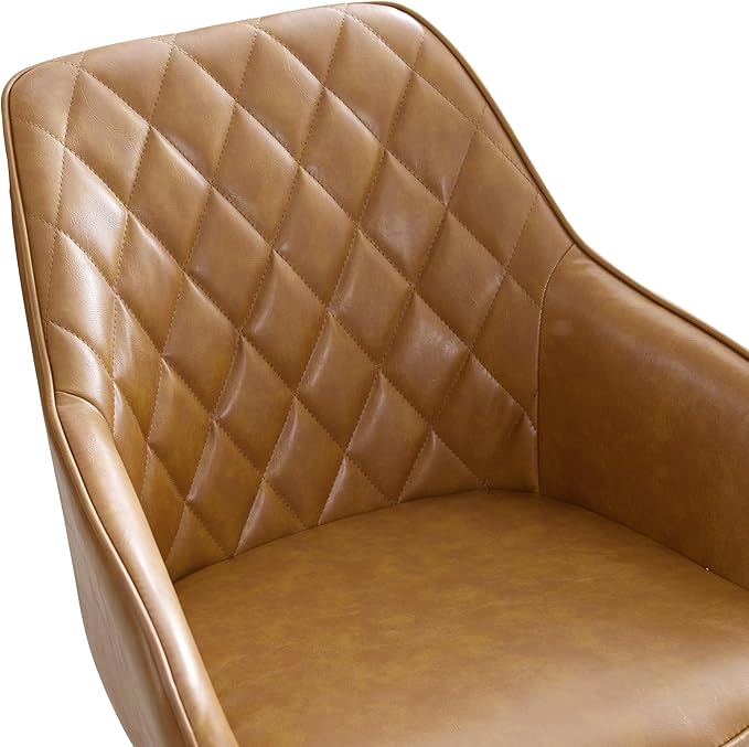 Art Leon Mid Century Modern Swivel Accent Chair with Arms, Beech Wood Legs Leather Upholstered Computer Desk Chair for Small Spaces Home Office Living Room Bedroom, Claybank