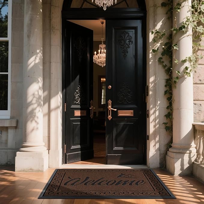 Yimobra Welcome Mat, Heavy Duty Sturdy Door Mats for Home Entrance Outdoor Indoor, Front Doormat for Outside Patio Floor Entry Porch Garage Office, Waterproof, Low Profile, 60 x 36, Coffee
