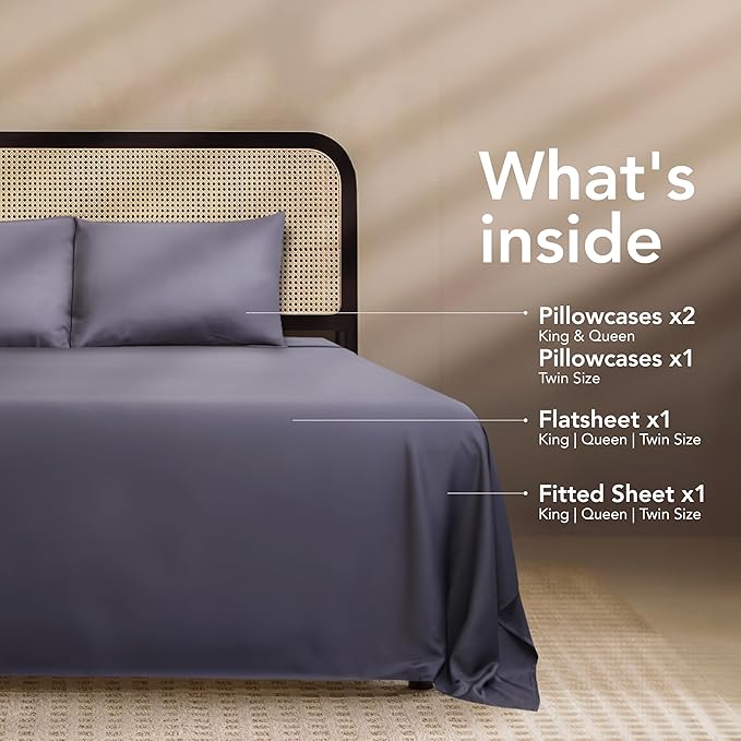 Epitex Solid 4 Piece King Sheet Set - Viscose Derived from Bamboo, 1400 Thread Count, Breathable and Cooling Bed Sheets Set, Luxurious Bedding for Hot Sleeper, Deep Pocket up to 16'', Charcoal