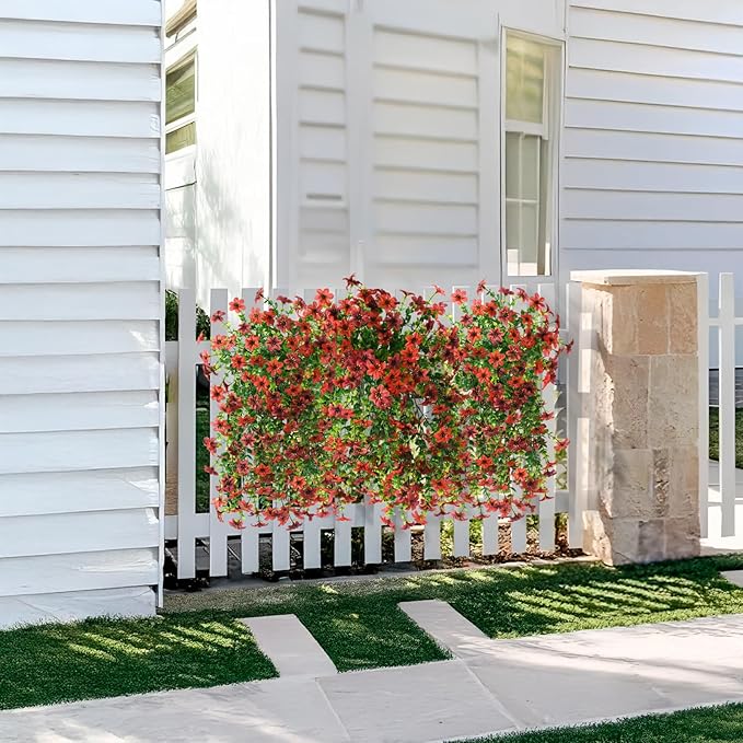 Artificial Hanging Flowers Plants for Outdoor Fall Decoration, 2 PCS Fake Silk Daisy Planter UV Resistant Look Real for Outside Patio Porch Home Autumn Decor (Red Brown)