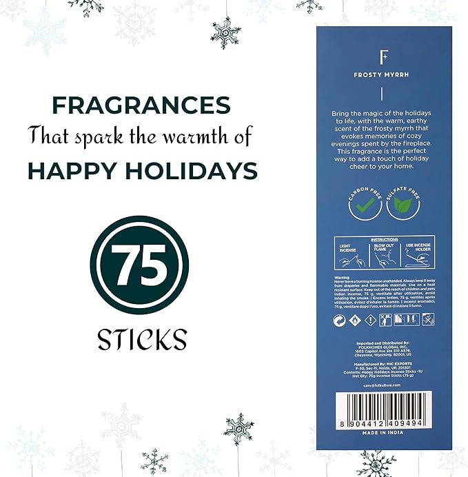 Folkulture Incense Sticks | Pack of 75 Natural and Non Toxic Incents for Meditation & Spiritual Practice at Home | Organic Aromatherapy Box Inscents-Sticks (Happy Holidays)