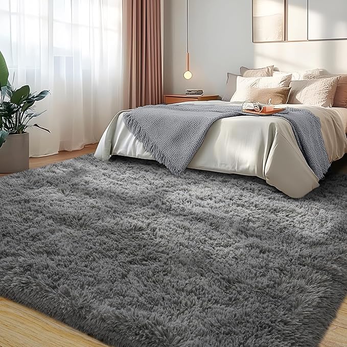6x9 Fluffy Fuzzy Area Rug for Living Room Bedroom, Ultra Soft Large Living Room Rugs, Non Slip Thick Shag Rug for Dorm, Kids Girls Boys Rug for Home Decor Aesthetic, Dark Grey
