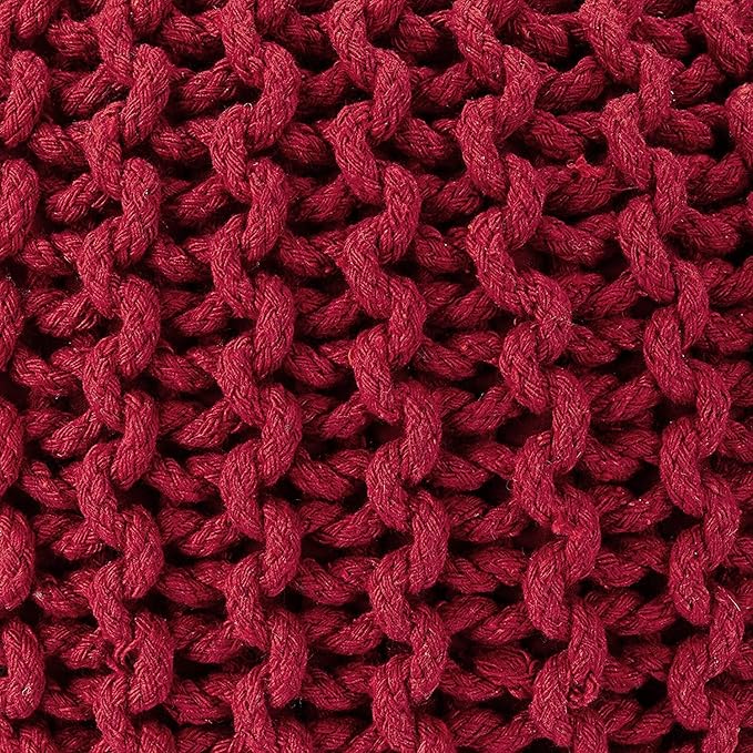 REDEARTH Round Pouf Ottoman - Hand Knitted Cable Boho Poof - Foot Stool Bean Bag - Home Décor Stuffed Footrest for Living Room - Nursery - Bedroom - 100% Cotton Poufs (19.5"x19.5"x14") - Red