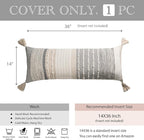 BlissBlush Gray Boho Lumbar Throw Pillow Cover 14x36 Grey Accent Long Body Lumbar Pillow for Bed Decorative Modern Bohemian Woven Textured Lumbar Pillow for Bed Cover ONLY
