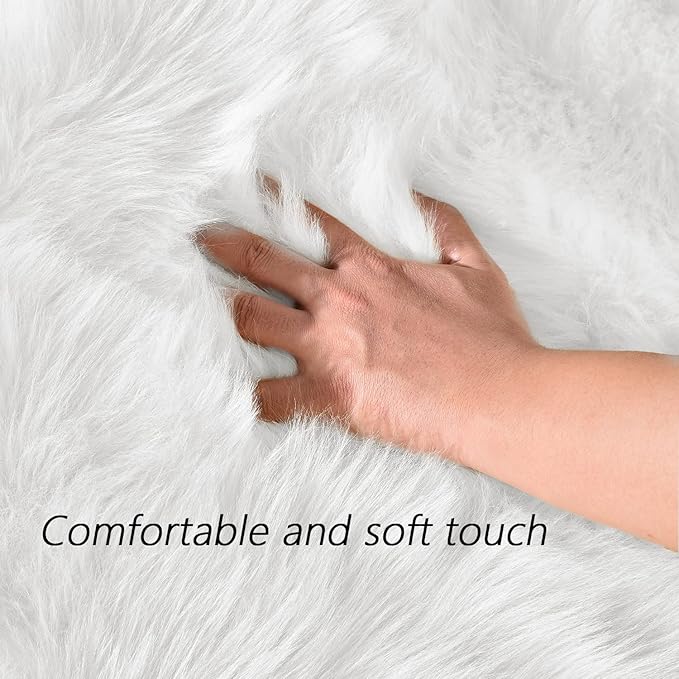 Latepis 2x6 White Runner Faux Fur Sheepskin Rug for Living Room Fluffy Washable Rug for Bedroom, Dorm, Luxury Room Decor, Fur Rugs, Rectangle
