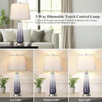 Glass Table Lamps for Living Room, Modern Bedside Lamps with USB A+C Ports, 3-Way Dimmable Touch Control Nightstand Lamp with White Linen Shade, 27.5" Large Lamps for Bedrooms Decor, Grey, 1 Pack