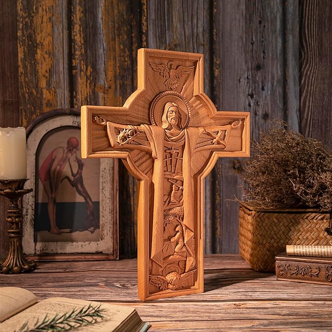 BGCOPPER Jesus Crucifix Wall Cross Handmade Wooden Cross for Wall Decor for Home Room Christmas Gift - 14 Inch