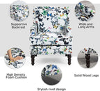 Accent Chair, Modern Comfy Mid-Century Anthropologie Accent Chairs, Linen Upholstered Wingback Lounge Arm Chair with Solid Wood,Single Floral Pattern Chair for Living Room/Balcony/Bedroom