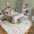 Wonnitar Purple Floral 8x10 Area Rugs, Washable Rug for Living Room, Soft Ultra-Thin Non-Shedding Large Indoor Boho Carpet for Bedroom Nursery Playroom Classroom Decor, Light Purple/Pink