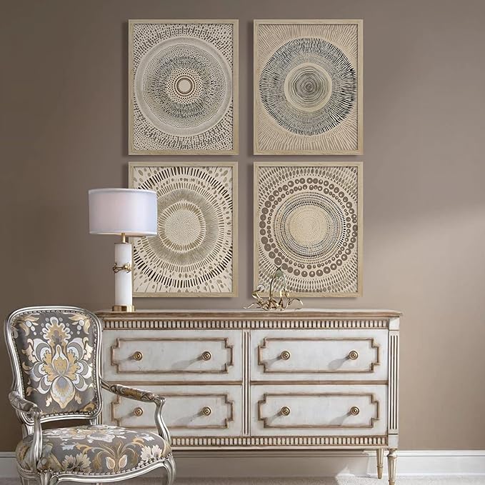 SIGNWIN Framed Art Beige Abstract Geometric Circle Stroke Minimalist Folk Boho Mid-Century Inspired Digital Print Decorative Zen Bedroom Relax Multicolor - 12"x16"x4 Natural