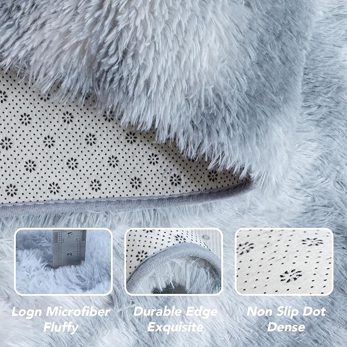 Fluffy Rug 5x7 Bedroom Rugs: Shag Rug for Bedroom - Area Rug 5x7 Grey Plush Fuzzy Soft Carpet (Tie-Dyed Light Gray, 5x7 Feet)
