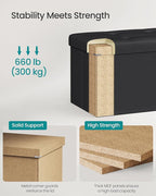 SONGMICS MAZIE Collection - 43 Inches Folding Storage Ottoman Bench, Ottoman with Storage, Foot Rest Stool, Load 660 lb, for Living Room, Synthetic Leather, Black ULSF701