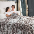 Cozy Bliss Faux Fur Throw Blanket for Couch, Fuzzy Soft Plush Thick Bubble Blanket for Sofa Bedroom Living Room, 108 * 90 Inches Tie Dye Taupe