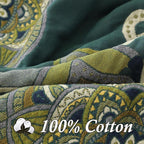 Snycler Boho Throw Blanket for Bed - 100% Cotton Ultra Soft Rustic Quilt - Green Boho Floral Printed Farmhouse Decor Bed Blankets, 80"×90" All Season Rustic Throw for Sofa Couch Chair