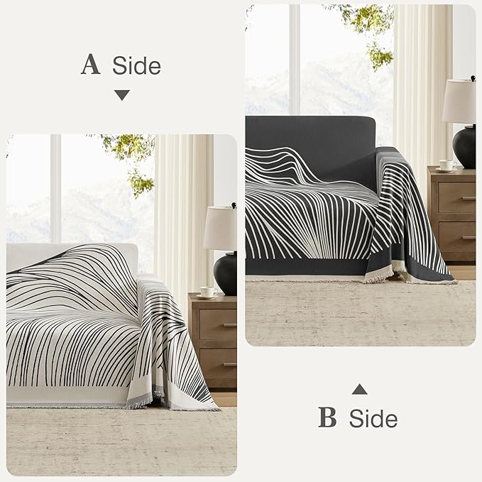 Boho Couch Cover Washable Sectional Couch Covers for Dogs Reversible Sofa Slipcover for 2 or 3 Cushion Couch Pet Friendly Furniture Protector (1# Heise, 71" x 118")