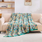 Boho Blanket Throw Quilt, 100% Cotton Soft Light Weight Throw Blankets for Summer, 50"x60" Farmhouse Flower Decorative Blankets, All Season Rustic Reversible Bohemian Throw Quilt