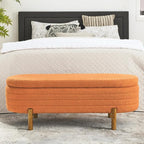 Furniliving 46” Storage Benches, End of Bed Bench with Button-Tufted Large Upholstered Storage Ottoman Teddy Window Bench with Storage Shoe Cabinet Bench, for Bedroom, Entryway, Closet, Orange