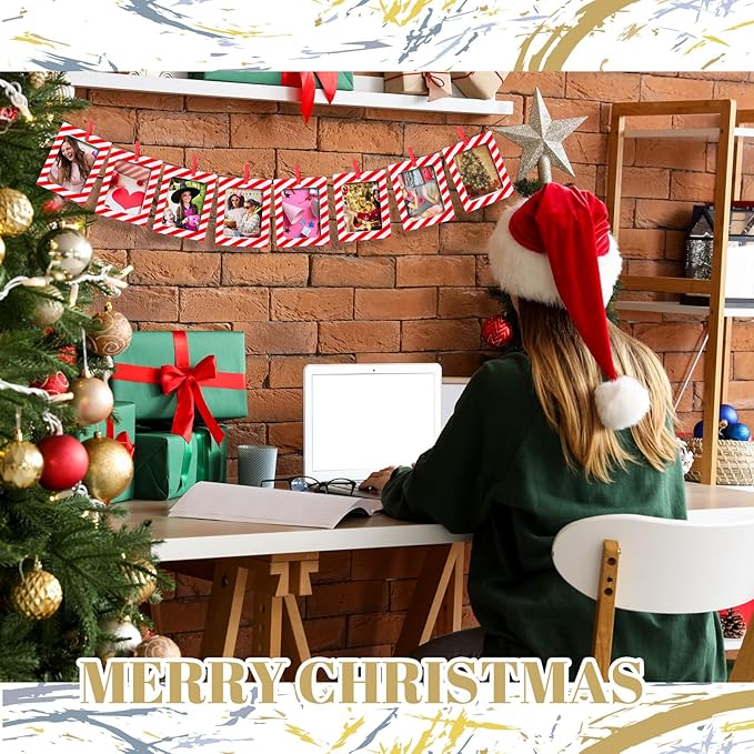 Janlaugh 100 Pcs Paper Photo Frames 4x6 Red and White Paper Picture Frame with 100 Clip 10 String Kit DIY Hanging Cardboard Photo Holder Christmas Wall Decor Wedding Home