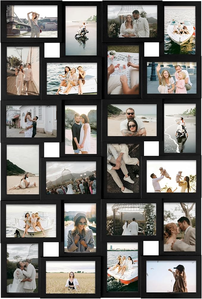 Jerry & Maggie 4×6 collage frame 24 pictures, picture frames collage wall decor, 24 slot picture frame Wall Hanging For 6×4 Photo, Black