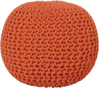 REDEARTH Round Pouf Ottoman - Hand Knitted Cable Boho Poof - Pouffe Circular Footrest for Living Room - Bedroom - Patio - 100% Cotton (19.5"x19.5"x14") - Burnt Orange