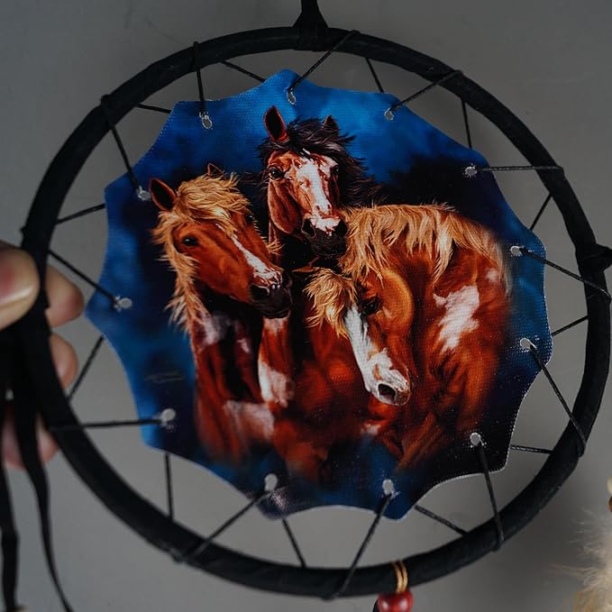 Remorelt Wolf Eagle Bear Dream Catcher Bedroom Wall Decor, Christmas Home Decoration, Room Accessory, White Moon Feather Decoration - Unique Home Craft Wall Pendant (DC15 6Inch Horse)