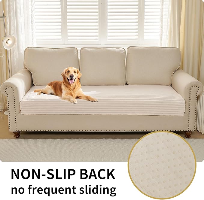 HAOMAIJIA Waterproof Couch Cover for Dogs Washable,Fuzzy Pet Couch Covers for Sofa,Thick Soft Dog Bed Cover Non-Slip Couch Covers for 3 Cushion Couch Sofa Pet Friendly (Off White, 35" x 74")