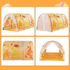 Bed Tent for Kids with LED Strip Lights Toddler Bed Tent Foldable Game House for Children Play Tents for Girls Boys Sleeping Canopy Playhouse (Yellow-Animal)