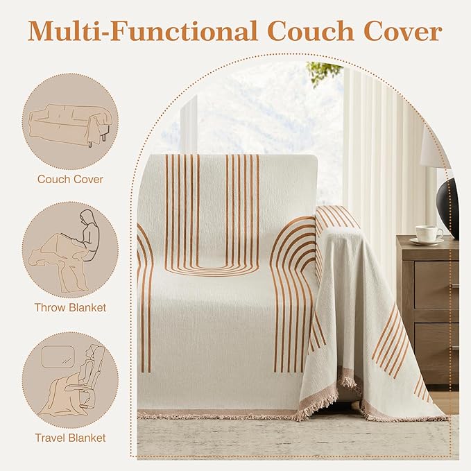 Boho Couch Cover Washable Sectional Couch Covers for Dogs Reversible Sofa Slipcover for 2 or 3 Cushion Couch Pet Friendly Furniture Protector (3# Orange, 71" x 150")