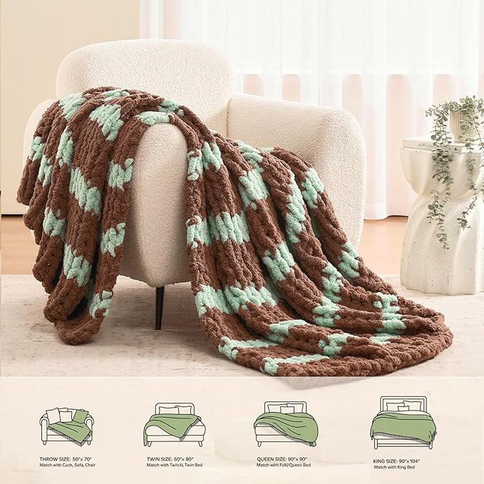L'AGRATY Chunky Knit Blanket Throw: 60''x80'' Chenille Chunky Knitted Throw Blankets for Twin Bed Couch - Handmade Thick Cable Knit Blanket - Large Crochet Rope Blankets for Home Decor