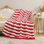 Amélie Home Chunky Knit Blanket Throw, Thick Soft Yarn Chunky Throw 50x60, Handmade Chenille Cable Knitted Crochet Throw Blanket, Warm Rope Knot Blanket for Couch Bed Sofa, Red White Stripe