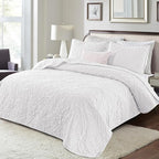 Exclusivo Mezcla Quilts King Size Bedspread with 2 Pillow Shams, Lightweight White King Quilt Bedding Set with Vintage Damask Pattern, Soft Bedspreads Coverlets for All Seasons