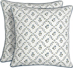 Ridhi Powder Blue Block Print Preppy Grandmillennial Pillow Cover Set of 2-20" x 20" Throw Pillow for Home White Floral Pillow Cover Grandmillennial Home Decor Thanksgiving