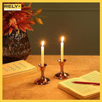 Rely+ Candlestick Holders Set of 2 Mini Stand Dinning Table Centerpiece Candle Holders Taper Candlesticks Holders Decor Home Candle Holder for Mantel Decorations (Gold)