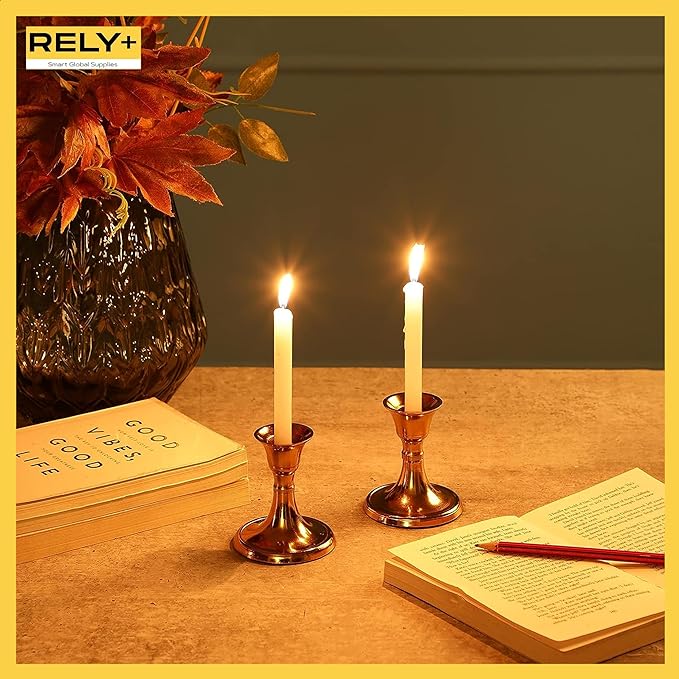 Rely+ Candlestick Holders Set of 2 Mini Stand Dinning Table Centerpiece Candle Holders Taper Candlesticks Holders Decor Home Candle Holder for Mantel Decorations (Gold)