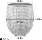 Worth Garden 12" Dia x 15" H Grey Round Planter – Lightweight Magnesium Oxide Cement Plant Pot with Texture – Raised Pattern Concrete Look – Drainage Hole – Indoor & Outdoor Use