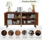 Sideboard Buffets Cabinet, Modern Accent Storage Cabinet with 4 Fluted Doors and Adjustable Shelves, Wood Credenza Buffet Sideboards, Console Table for Kitchen Dining Living Room Entryway (Walnut)