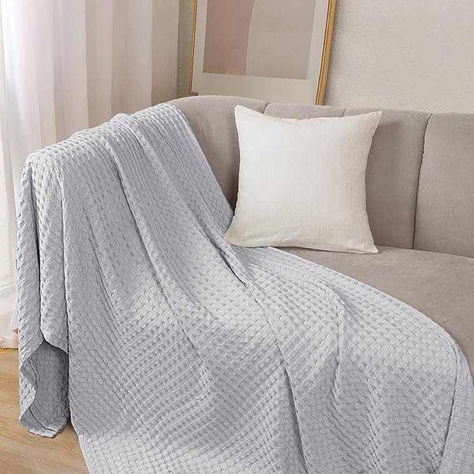 PHF Cooling Waffle Blanket Twin Size, Lightweight 60% Rayon Derived from Bamboo & 40% Cotton Breathable Blanket for Hot Sleepers, Ultra Soft and Luxury for Bed Couch and Sofa, 66"x90", Grey