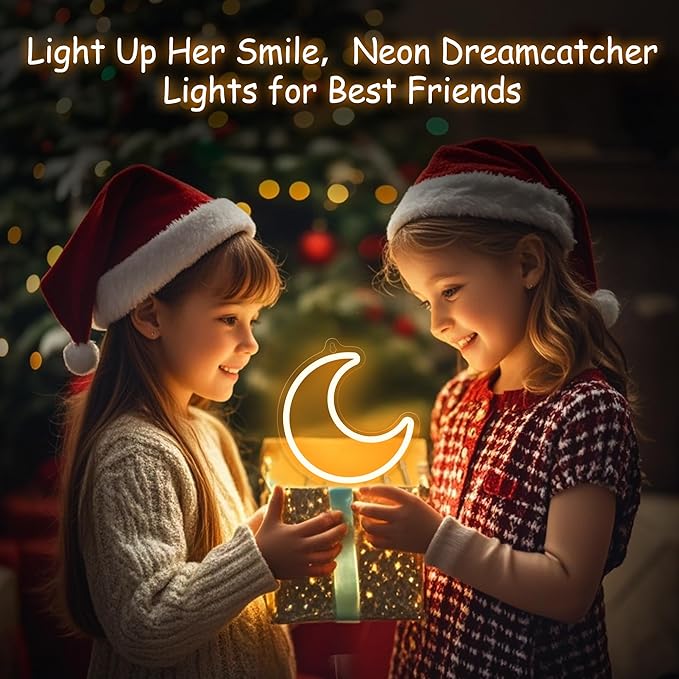 Neon Sign for Teen Girls, Moon Neon Signs, Light Up Dream Catcher for Girl Room Decor, Cozy Dreamy Lighting for Wall Decor,Birthday Christmas Gifts for Teenage Kids