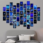 Y2K BOO Vibrant Blue Neon Wall Collage Kit - 50pcs Aesthetic Posters for Room Decor, Perfect Dorm and Bedroom Wall Art, Trendy Modern Neon Blue Collage Kit for Teen Girls